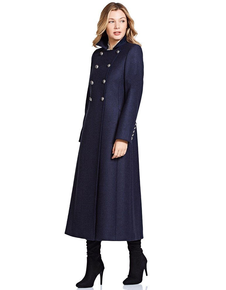 Long navy wool coat womens hot sale